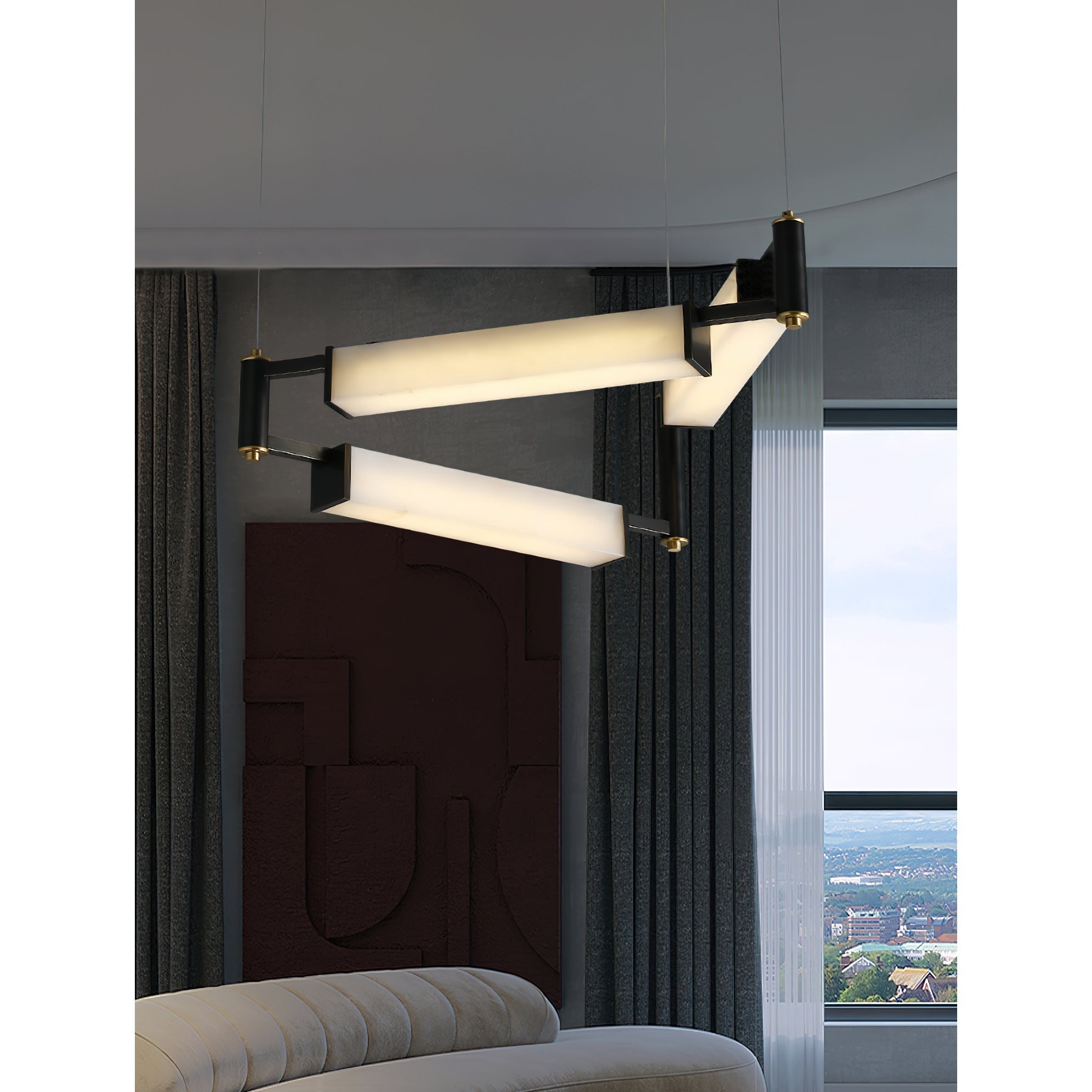 Arsorara Brass Chandelier With Alabaster Shade, Black or White, Integrated LED