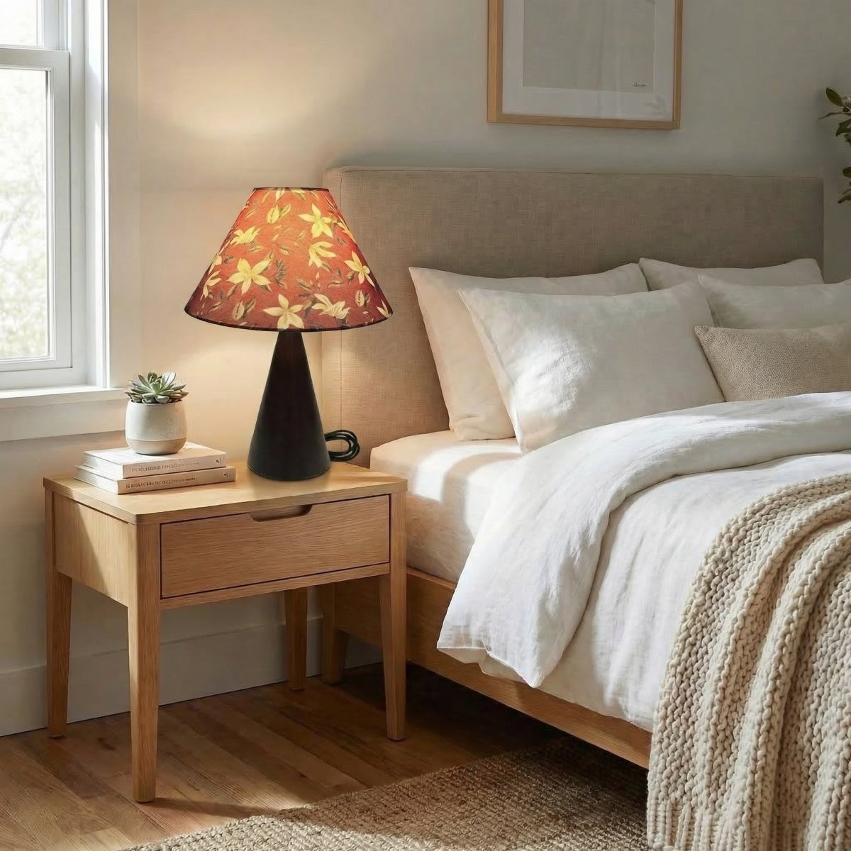 Vintage Look Table Lamp, Shade Diffused Through Fabric, 14 Inch Tall