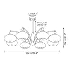 Dimension drawing for the Clérachic 8-light chandelier: 90cm/35.4″ wide, 30cm/11.8″ high, 12cm/4.7″ canopy, 10cm/3.9″ and 20cm/7.8″ rods.