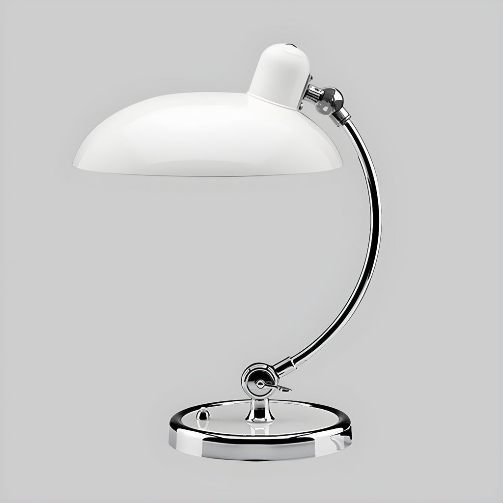 A white Clérachic desk lamp with a chrome base, shown on a plain grey backdrop.