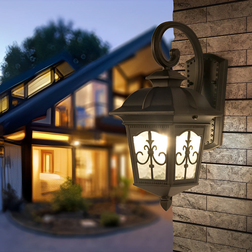 European Retro Wall Light With Glass Shade, Die-Cast Aluminum, IP65 Rated