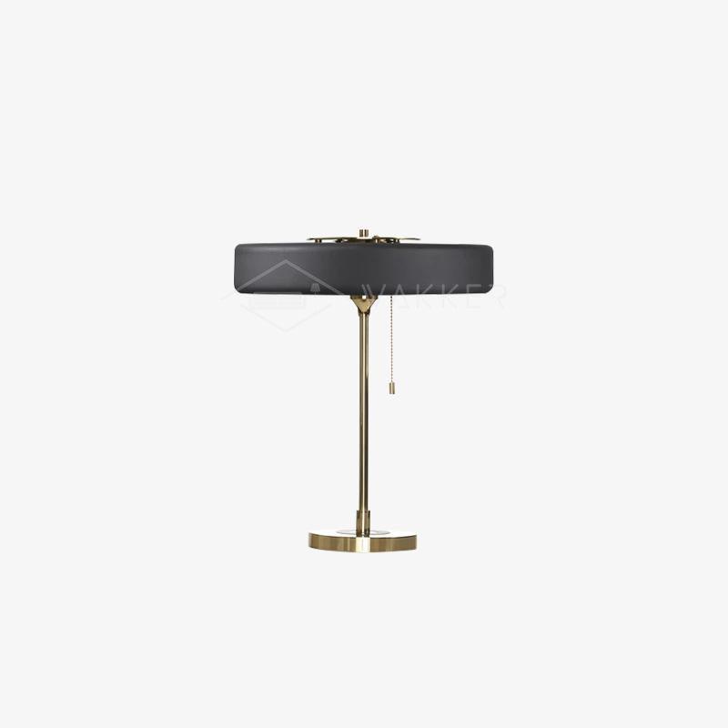 Revolve bordlampe, skærm i drejet metal, opal diffusor, jernfod, G9
