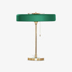 Revolve bordlampe, skærm i drejet metal, opal diffusor, jernfod, G9