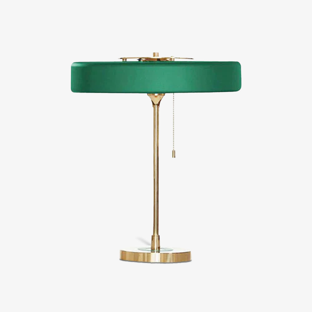 Revolve bordlampe, skærm i drejet metal, opal diffusor, jernfod, G9