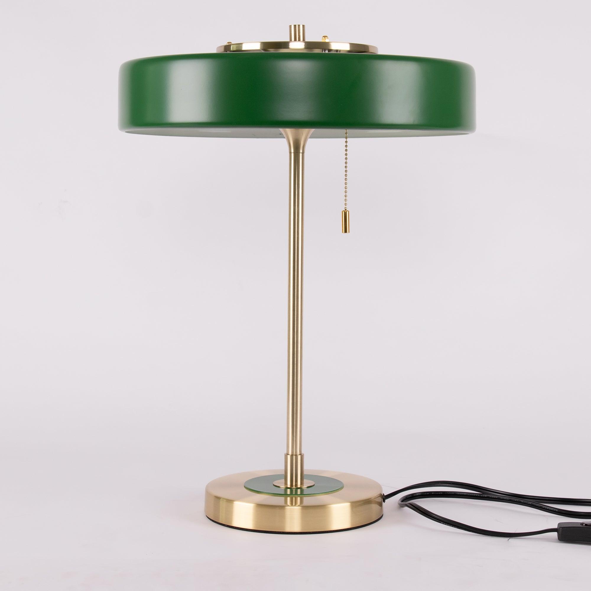 Revolve bordlampe, skærm i drejet metal, opal diffusor, jernfod, G9