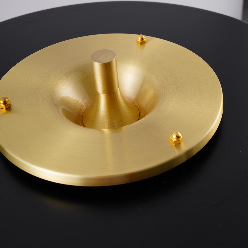 Table lamp shade and gold base shown together
