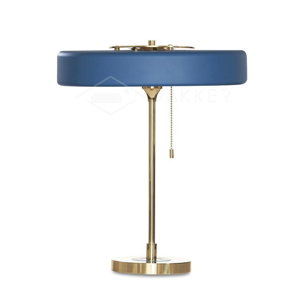 Revolve bordlampe, skærm i drejet metal, opal diffusor, jernfod, G9
