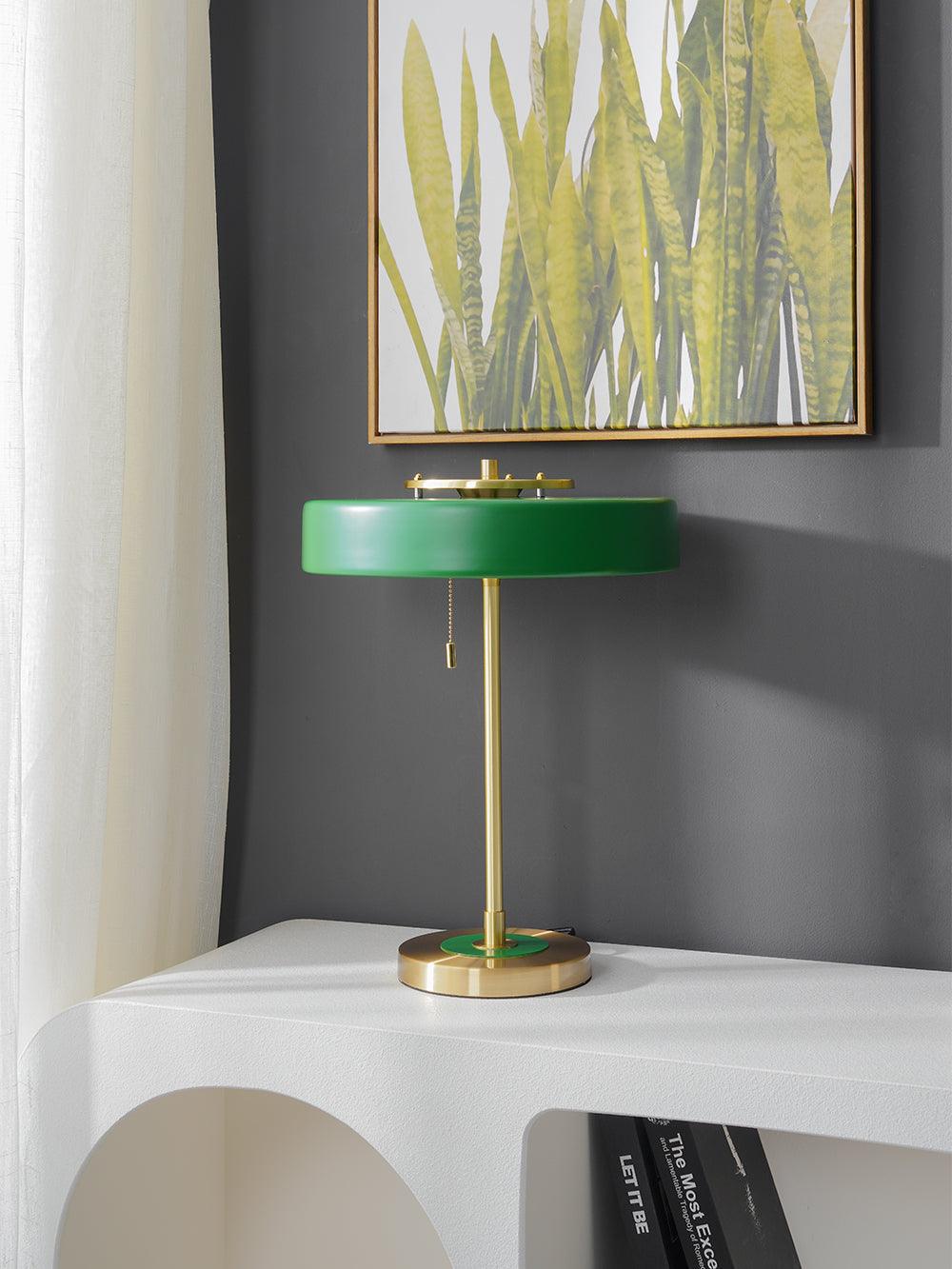 Revolve table lamp with pull chain and gold base