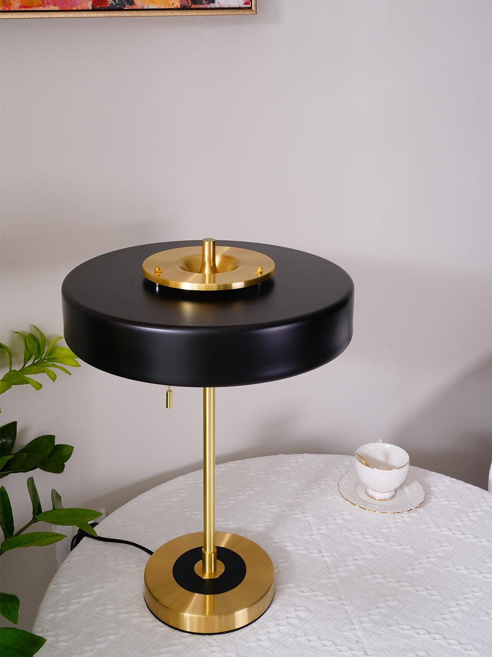 Spun metal table lamp shade detail close-up