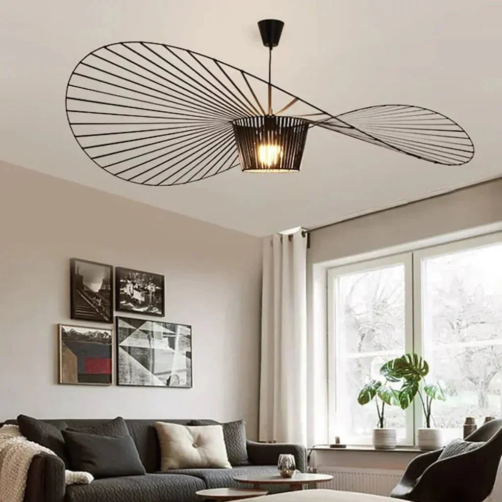 Ribbed Metal Hanging Light With Hat Shape 12-Inch Ceiling Fixture