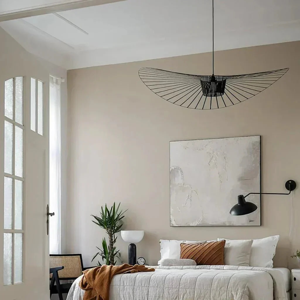 Ribbed Metal Hanging Light With Hat Shape 12-Inch Ceiling Fixture