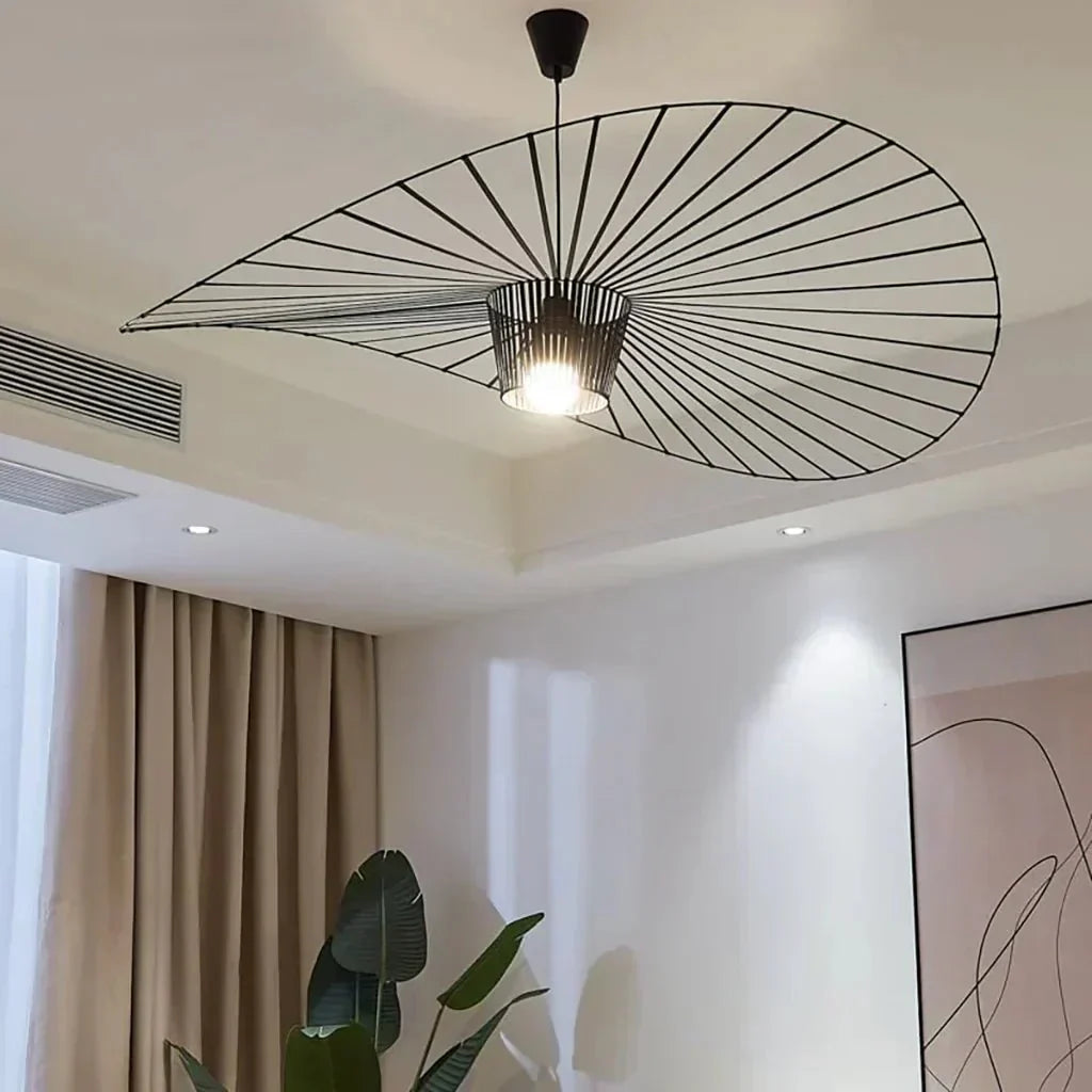 Ribbed Metal Hanging Light With Hat Shape 12-Inch Ceiling Fixture