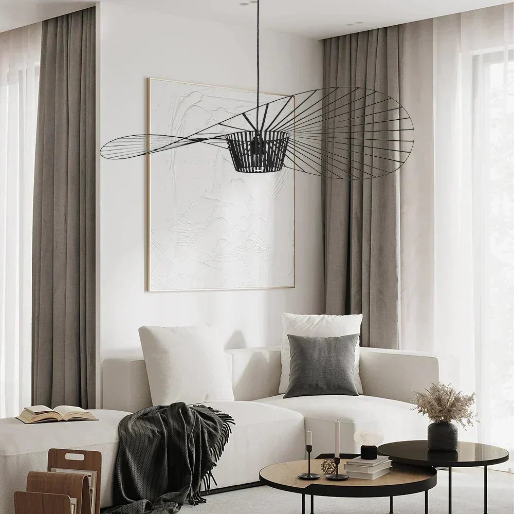 Ribbed Metal Hanging Light With Hat Shape 12-Inch Ceiling Fixture