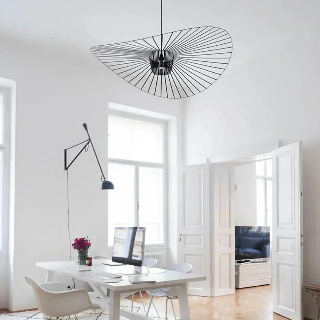 Ribbed Metal Hanging Light With Hat Shape 12-Inch Ceiling Fixture