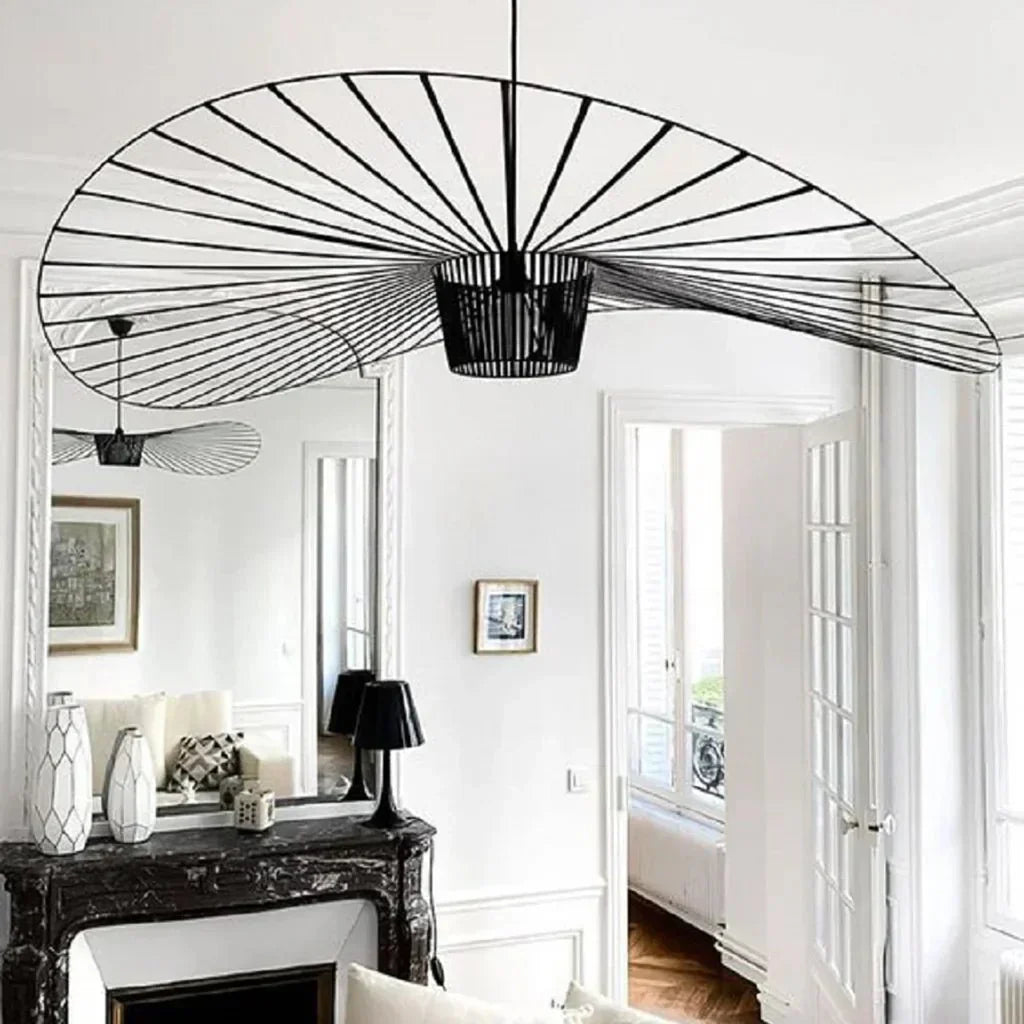 Ribbed Metal Hanging Light With Hat Shape 12-Inch Ceiling Fixture