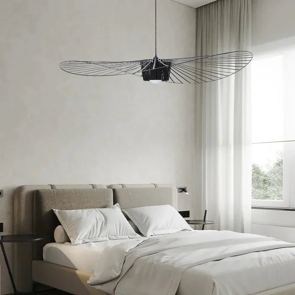 Ribbed Metal Hanging Light With Hat Shape 12-Inch Ceiling Fixture