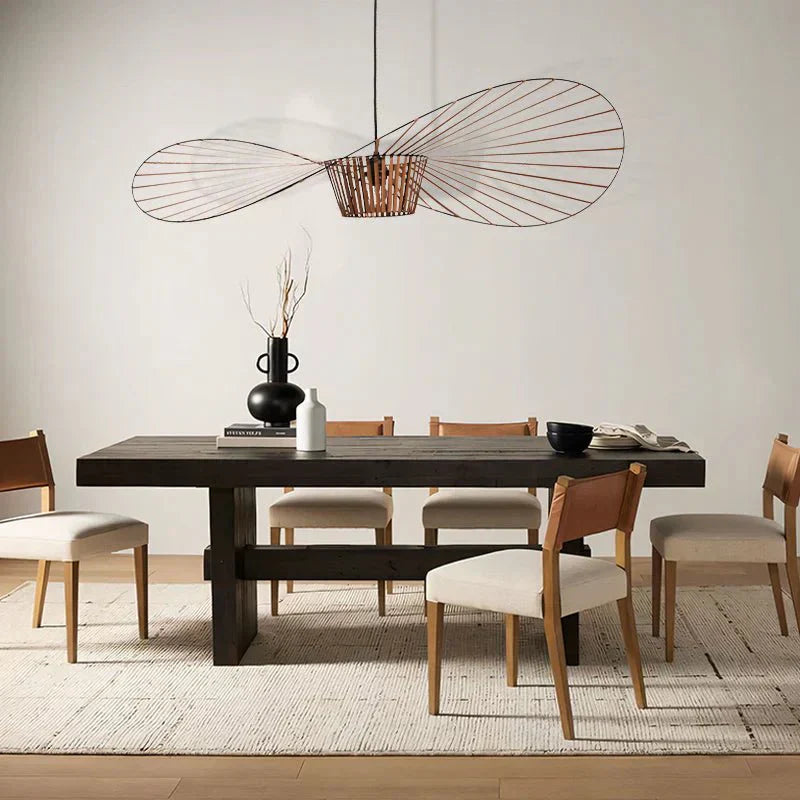 Ribbed Metal Hanging Light With Hat Shape 12-Inch Ceiling Fixture