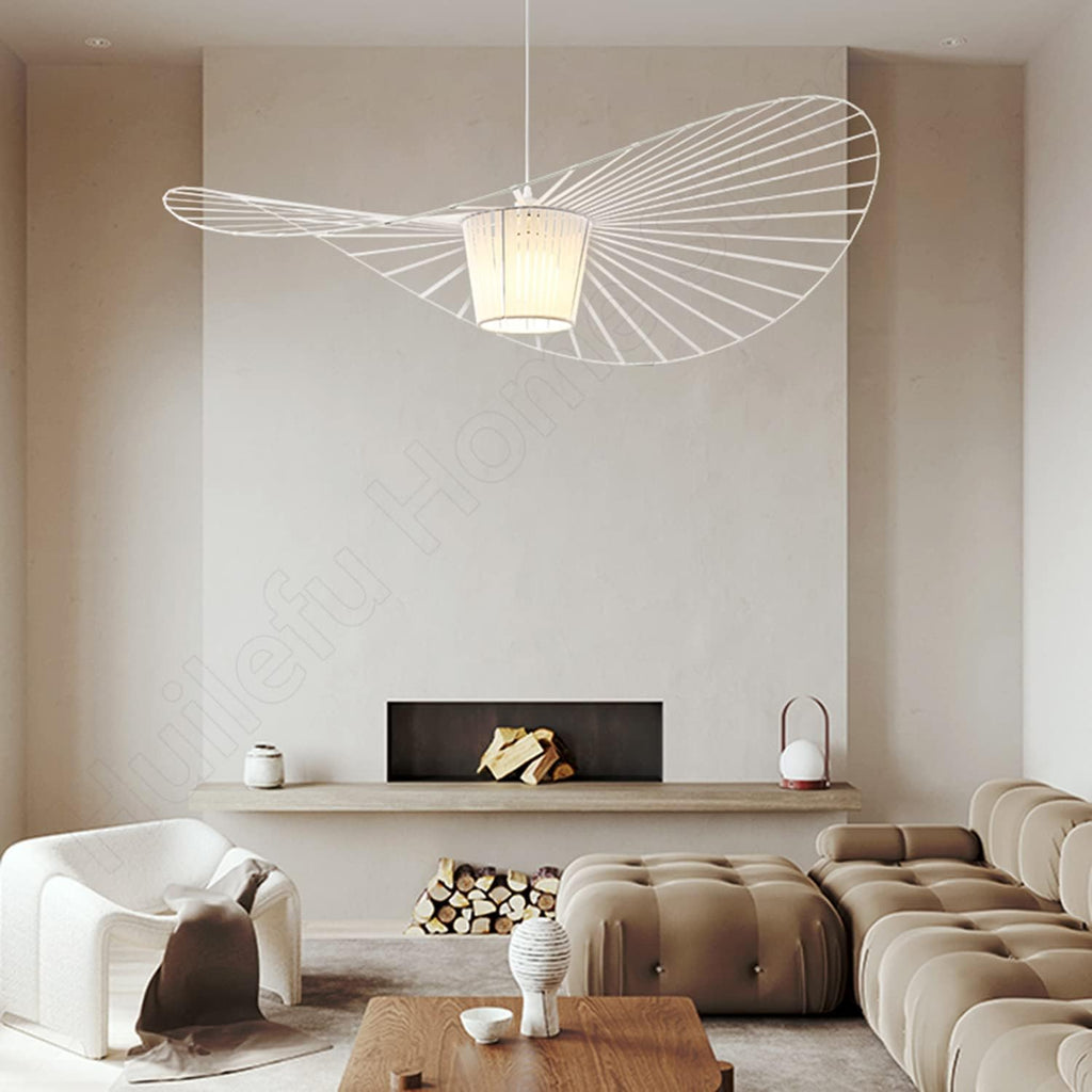 Ribbed Metal Hanging Light With Hat Shape 12-Inch Ceiling Fixture