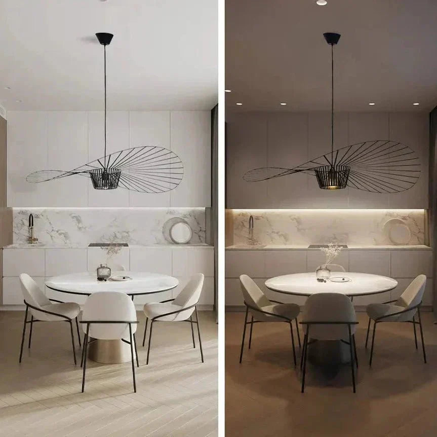 Ribbed Metal Hanging Light With Hat Shape 12-Inch Ceiling Fixture