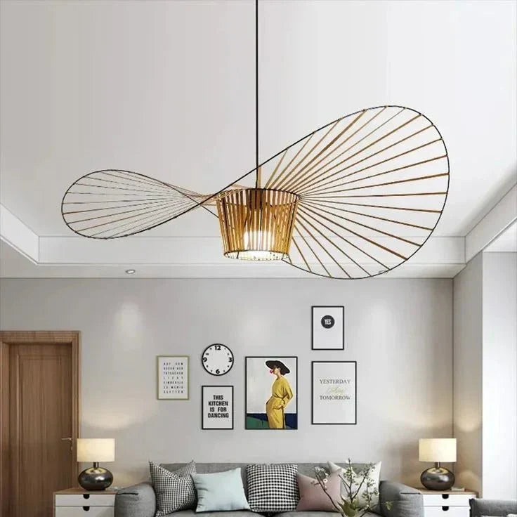 Ribbed Metal Hanging Light With Hat Shape 12-Inch Ceiling Fixture