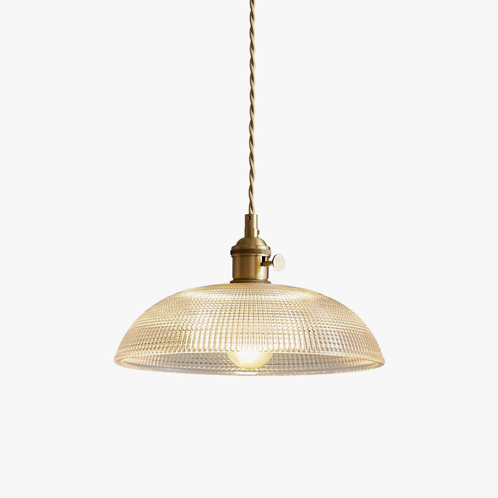 This Clérachic pendant's ribbed glass shade shown unlit on a plain off-white background.