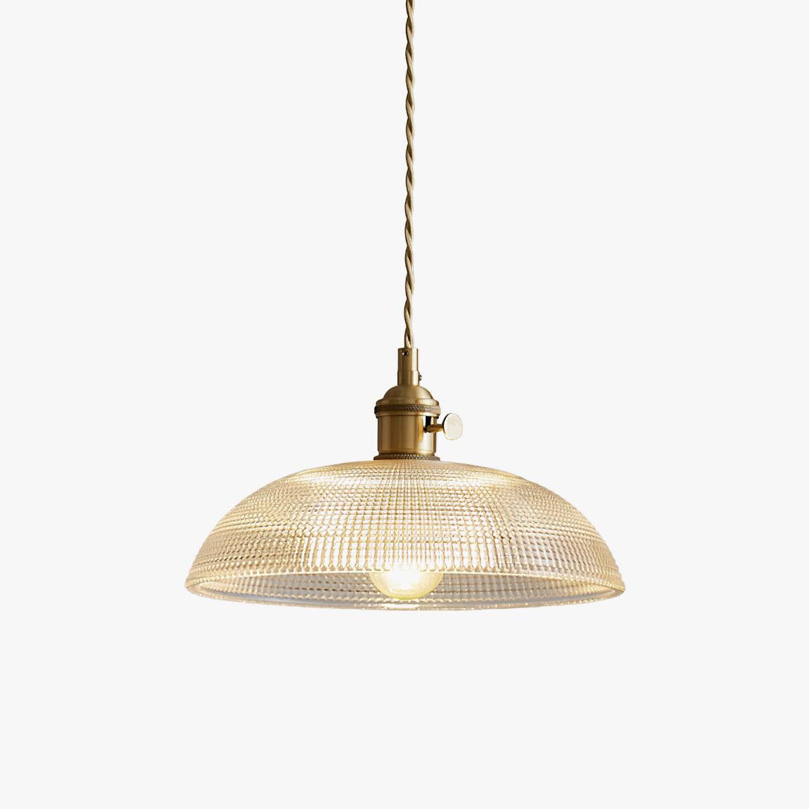 This Clérachic pendant's ribbed glass shade shown unlit on a plain off-white background.