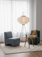 Sculptural rice paper floor lamp with soft even illumination