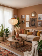 White mulberry paper floor lamp standing in a bright room