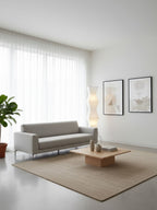 Paper floor lamp with warm light in a serene home setting