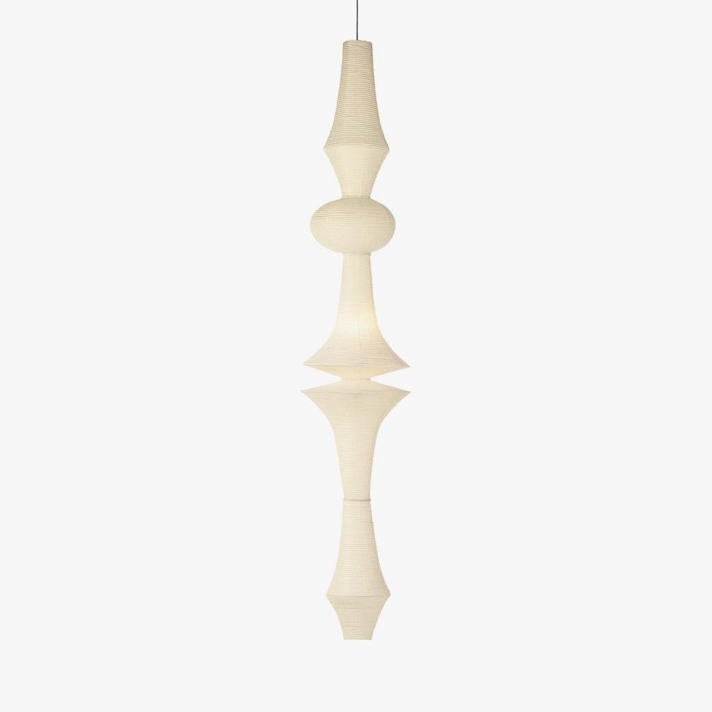 White paper pendant drop hung over a stairwell