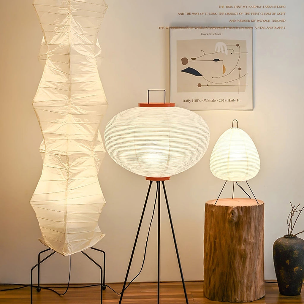 Floor Lamp, Akari Rice Paper Shade, E26/E27, Plug-In, Sculptural
