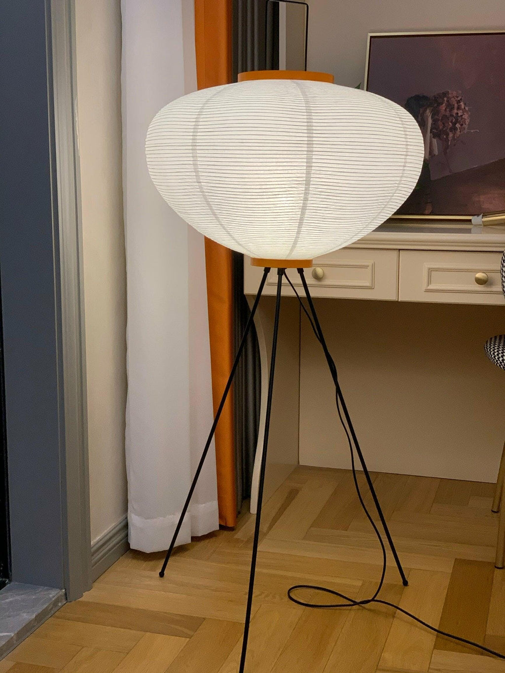 Floor Lamp, Akari Rice Paper Shade, E26/E27, Plug-In, Sculptural