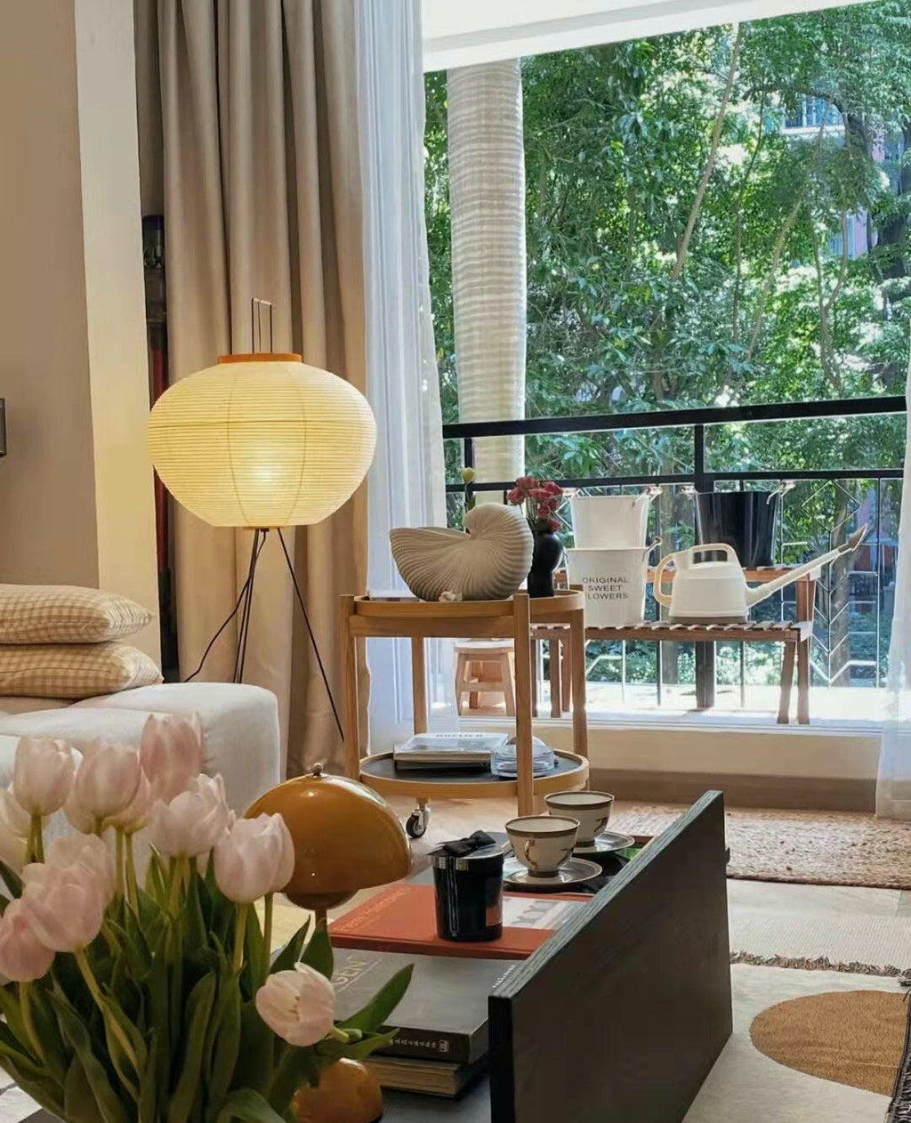 Floor Lamp, Akari Rice Paper Shade, E26/E27, Plug-In, Sculptural
