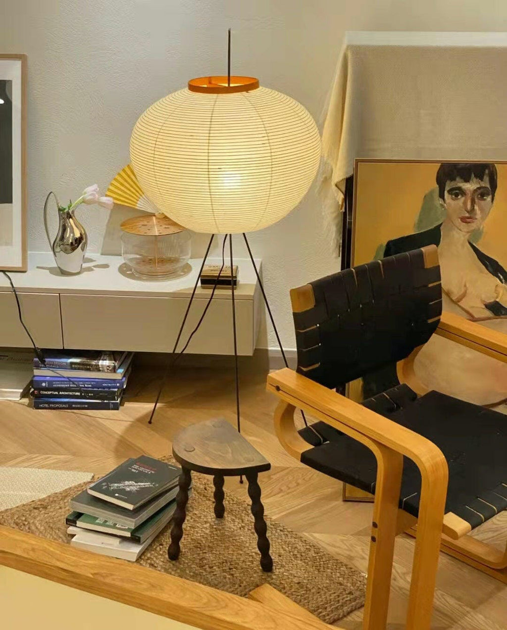 Floor Lamp, Akari Rice Paper Shade, E26/E27, Plug-In, Sculptural