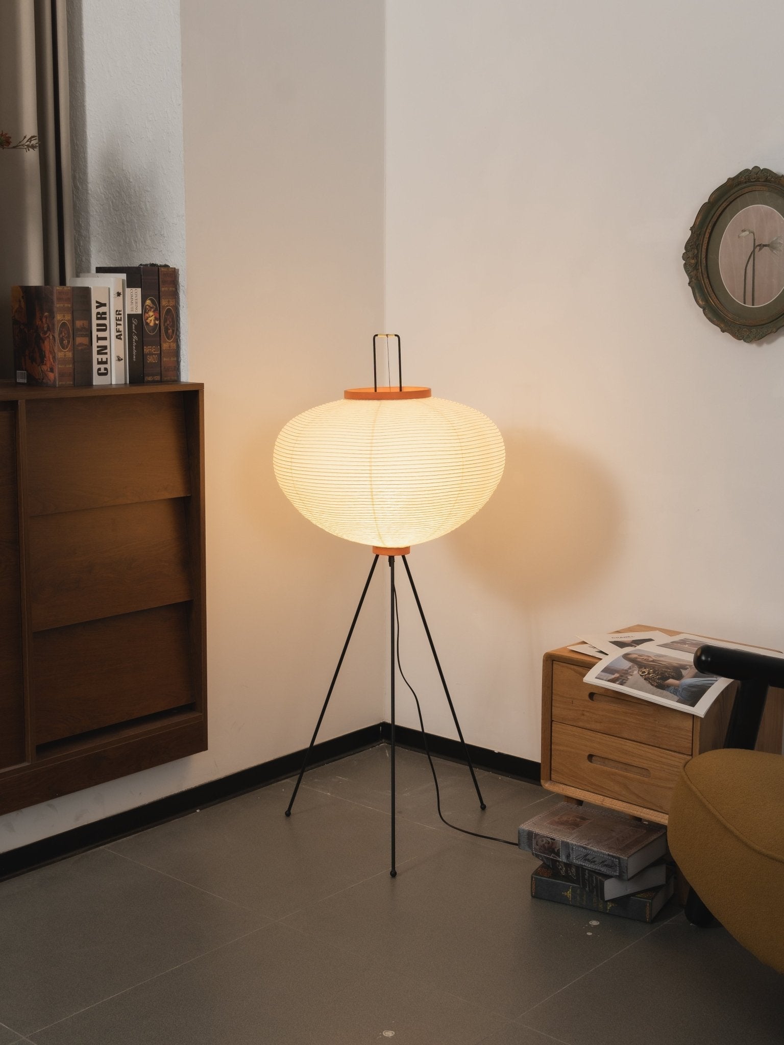 Floor Lamp, Akari Rice Paper Shade, E26/E27, Plug-In, Sculptural