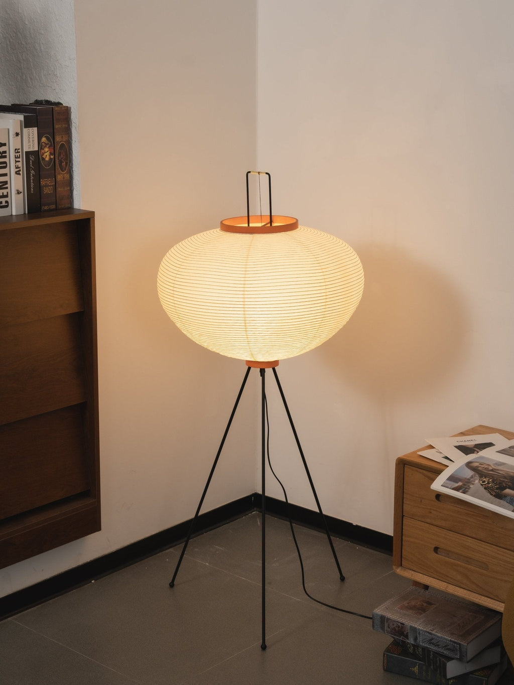 Floor Lamp, Akari Rice Paper Shade, E26/E27, Plug-In, Sculptural