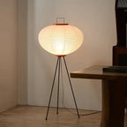 Sculptural rice paper floor lamp with soft warm illumination