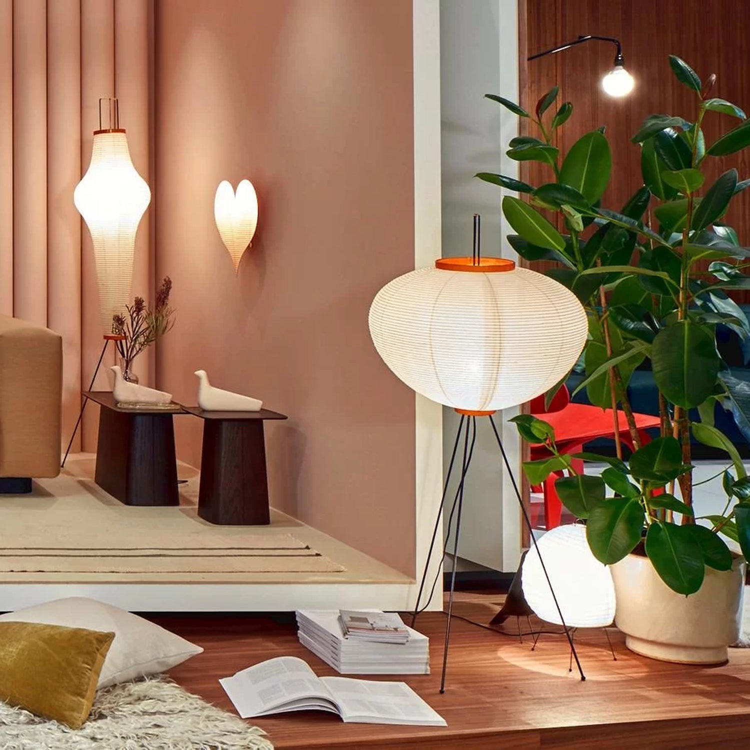 Floor Lamp, Akari Rice Paper Shade, E26/E27, Plug-In, Sculptural