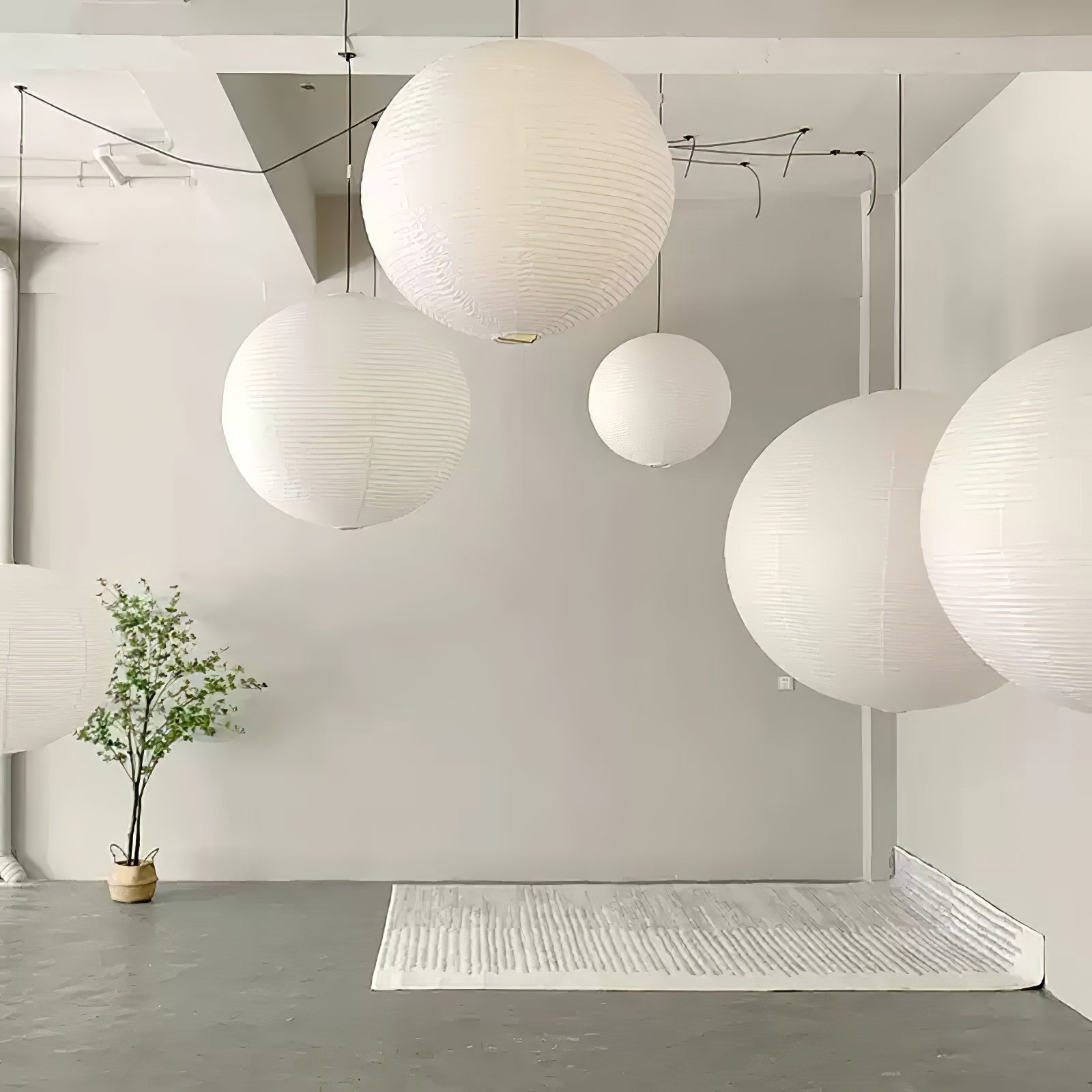 Pendellampe, Kozo morbærpapirskugle, hvid ledning med krog, E27
