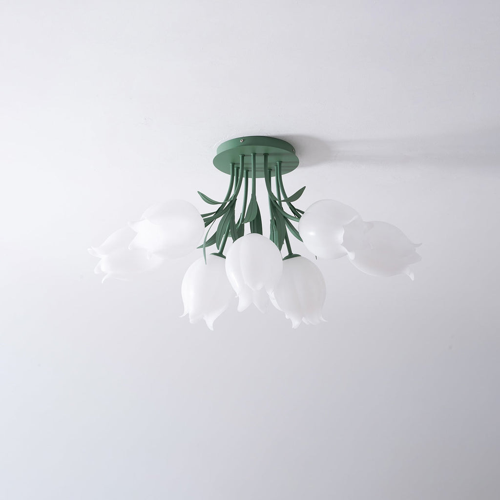 On a plain grey background, this Clérachic ceiling light in green is shown unlit from a front-angled view.