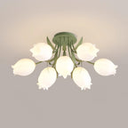 On a plain grey background, this Clérachic ceiling light in green shows a tighter, single-tier ring of shades.