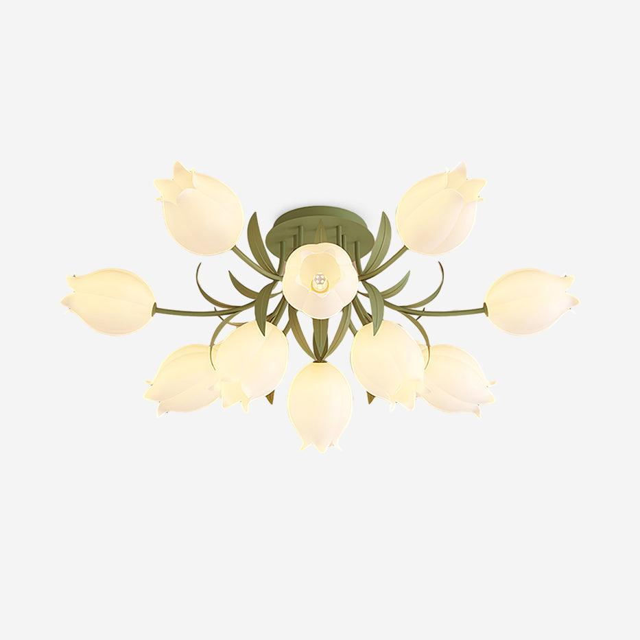On a plain light background, this Clérachic ceiling light in green shows its full, symmetric cluster of shades unlit.