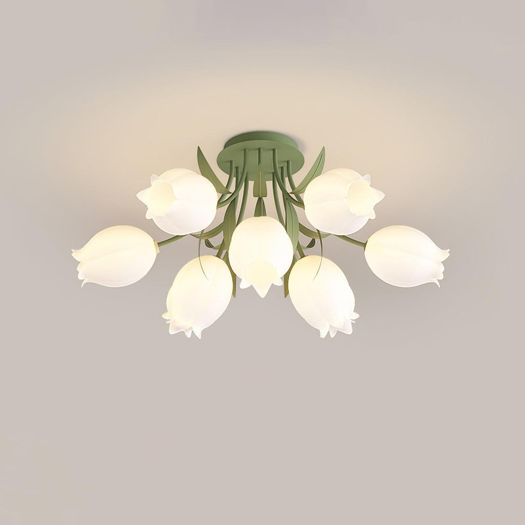 Set against a grey background, this Clérachic ceiling light in green shows its shades arranged in a wide circle.