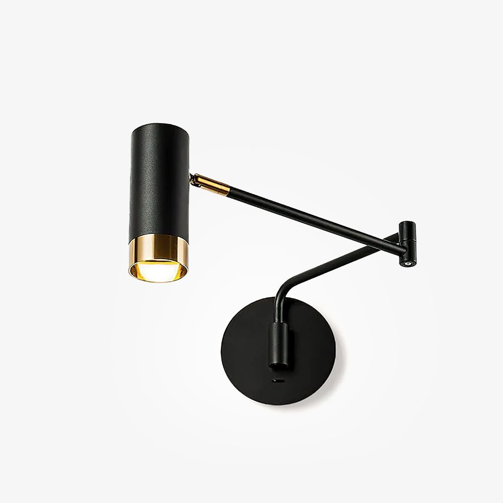 Adjustable swing arm wall lamp with long horizontal shade