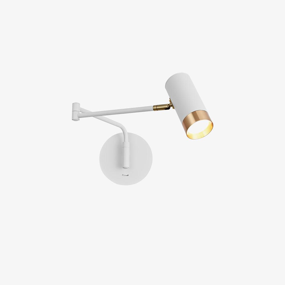 Swing arm wall lamp close-up of the elongated metal shade