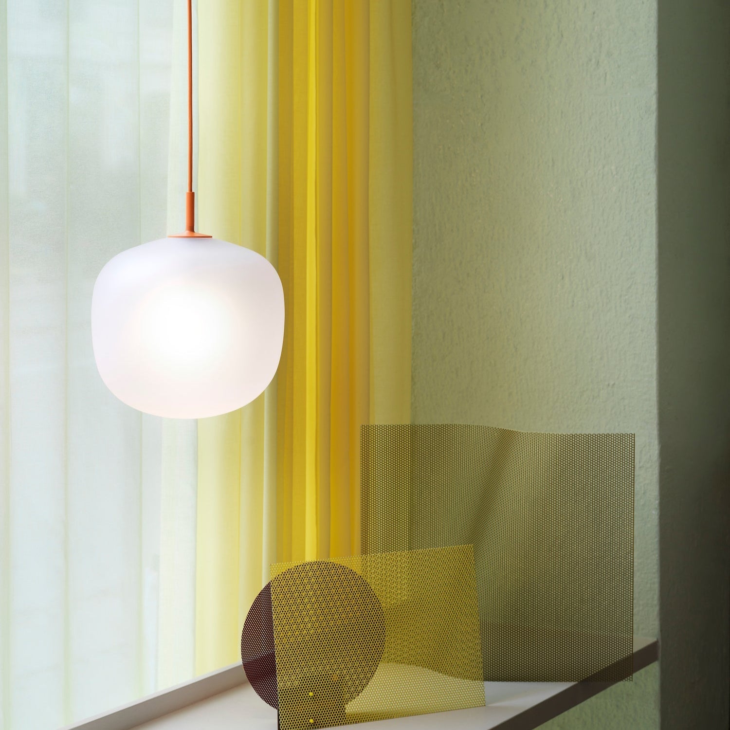 Sandblasted Glass Pendant Lamp, Acorn Shape, 3 Sizes in Orange, Black or White