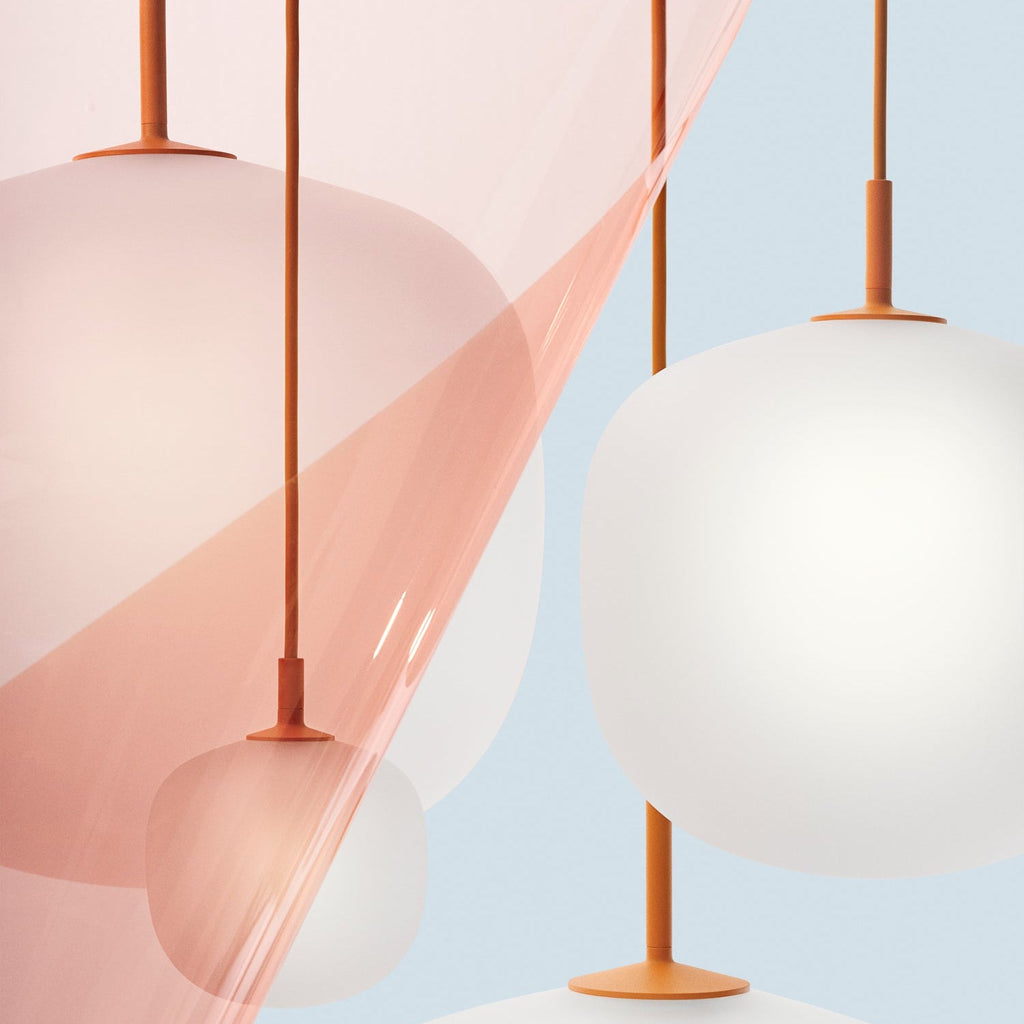 Sandblasted Glass Pendant Lamp, Acorn Shape, 3 Sizes in Orange, Black or White