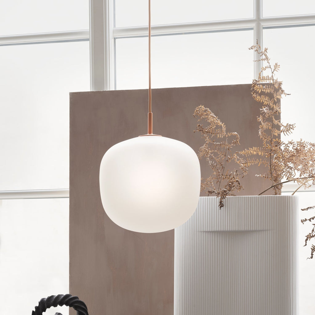 Sandblasted Glass Pendant Lamp, Acorn Shape, 3 Sizes in Orange, Black or White