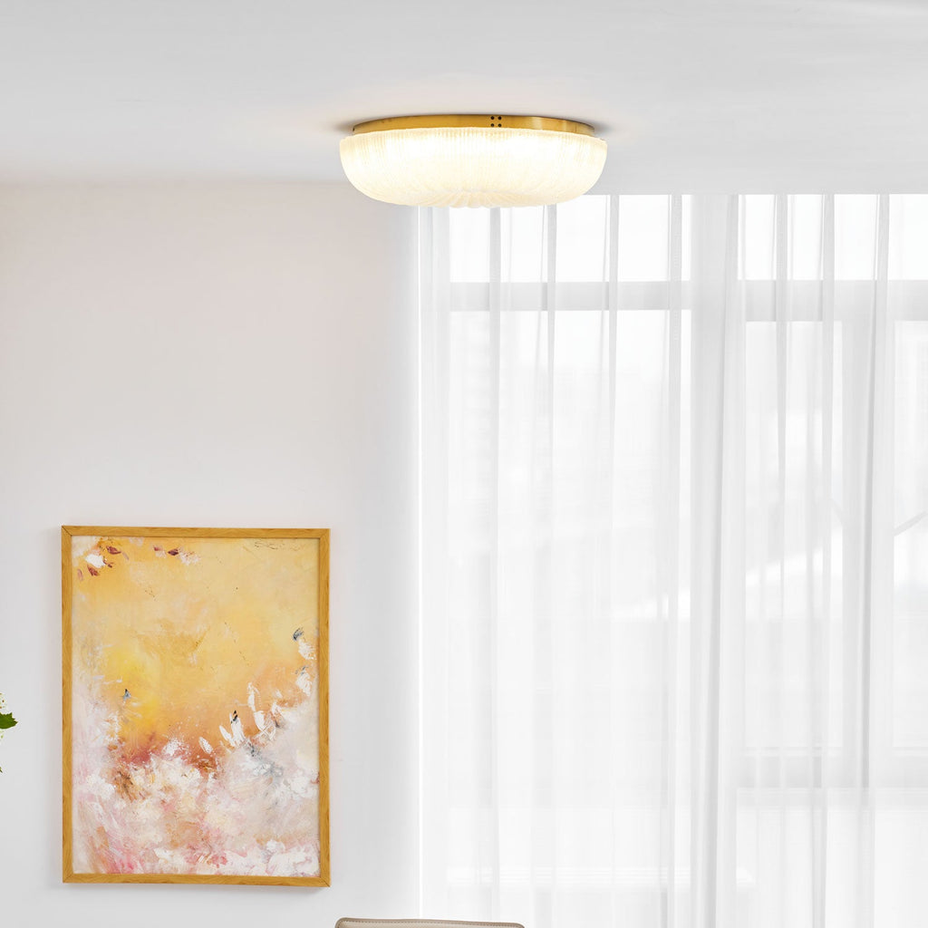 Frosted glass ceiling light shown close to the ceiling surface
