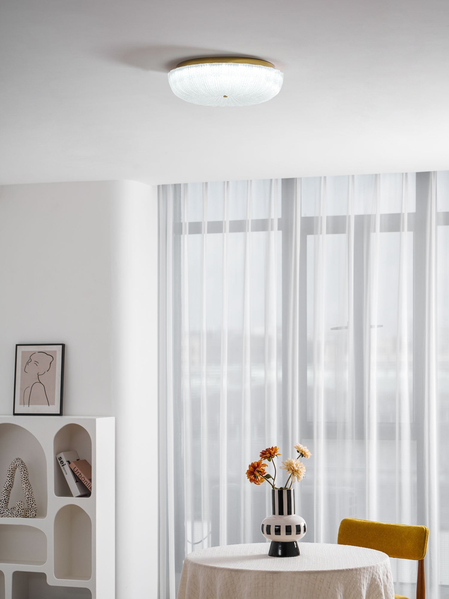Ceiling Light, Frosted Sand Glass Shade, Integrated LED, Gold Trim